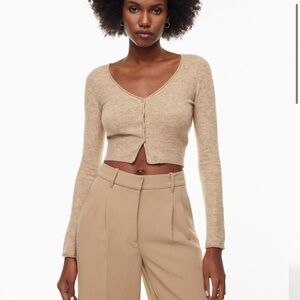 Aritzia Wilfred Santorini Soft Sweater Cardigan Camel Brown Medium